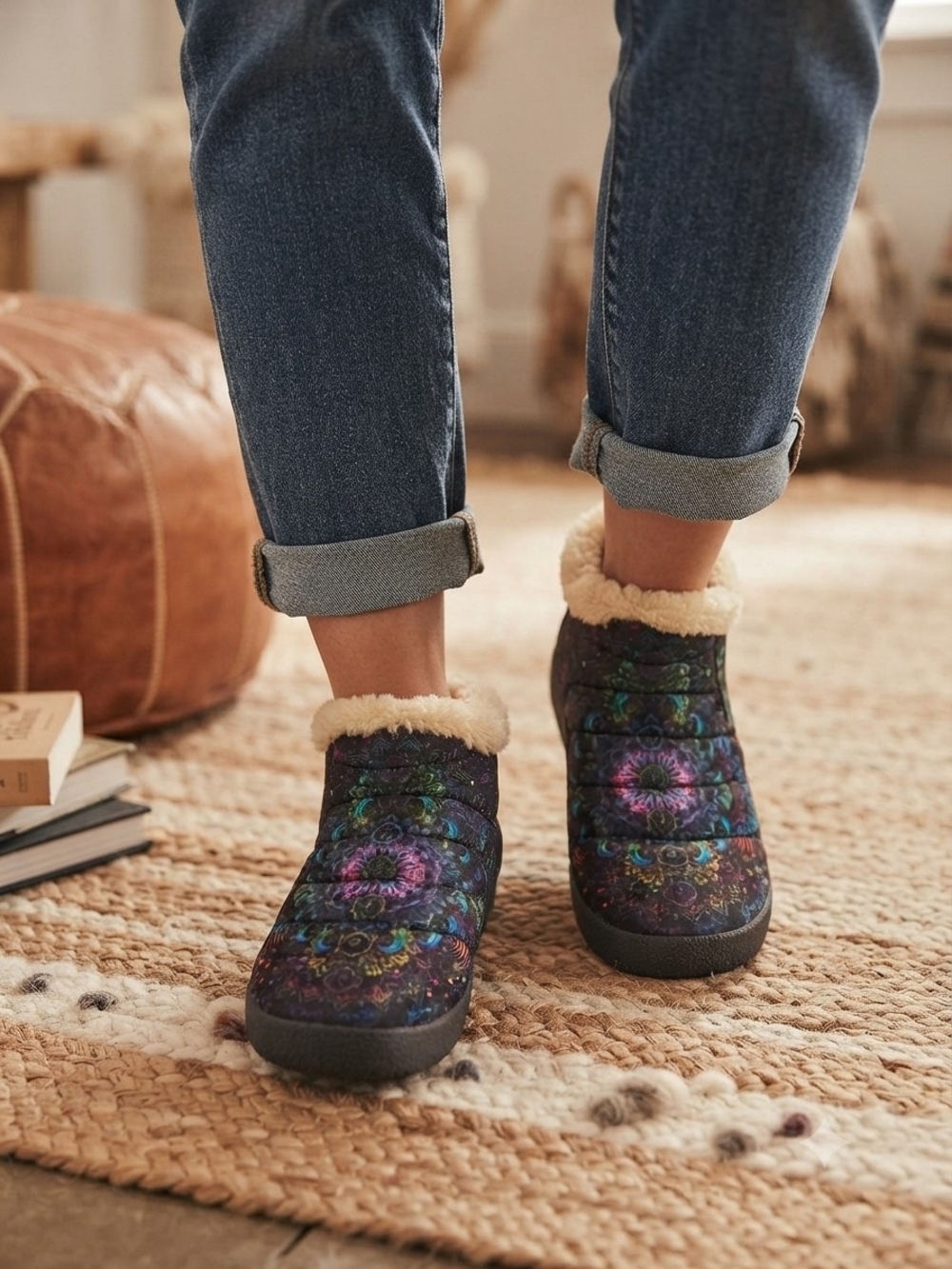 Yes We Vibe Quilted Floral Faux-Sherpa Slip-On Slippers - Purple Size 7
